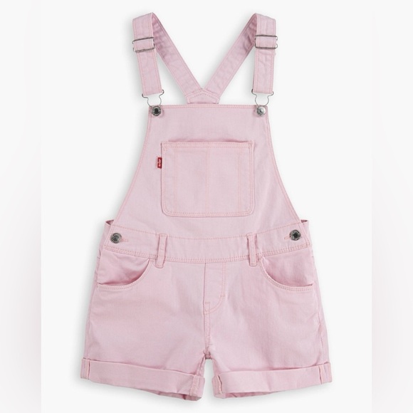 Levi’s shortall overalls denim baby pink toddler girl red tab shorts - Picture 1 of 6